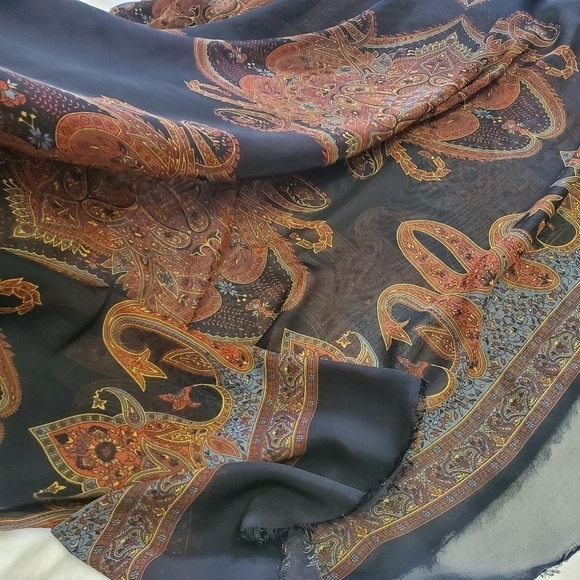 Paisley Printed See Through Cover Up Shawl RAW Hem - Picture 2 of 8